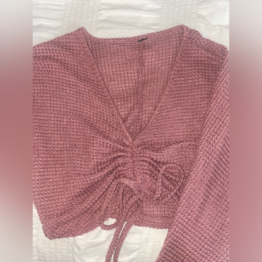 Pink Knit Sweater With Drawstring Detail